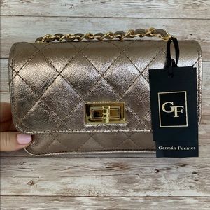 Germán Fuentes Pewter Italian Leather Handbag NWT!